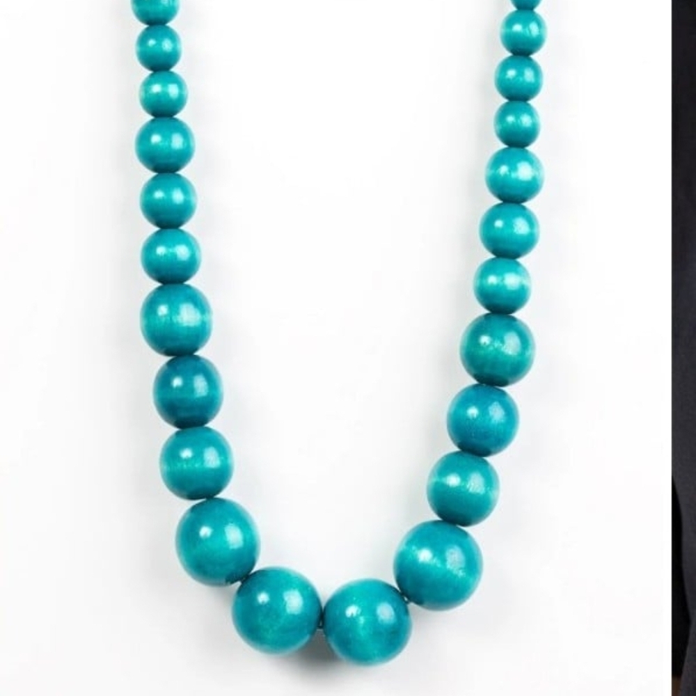 Paparazzi Vibrant Blue Beaded Necklace Effortlessly Everglades Wooden Fashion